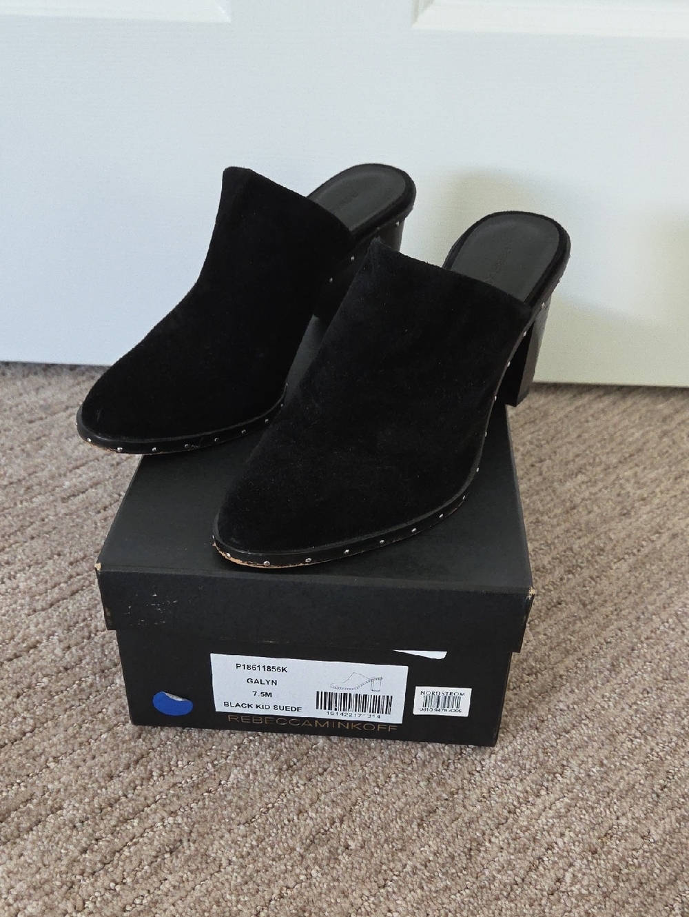 Rebecca Minkoff Black Suede Slip-On Block Heel Mules